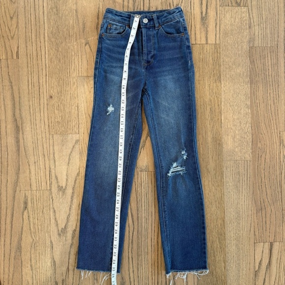 Vanilla Star Women’s Blue Distressed High Rise Button Fly Skinny Jeans Size 0/24 - Picture 5 of 11